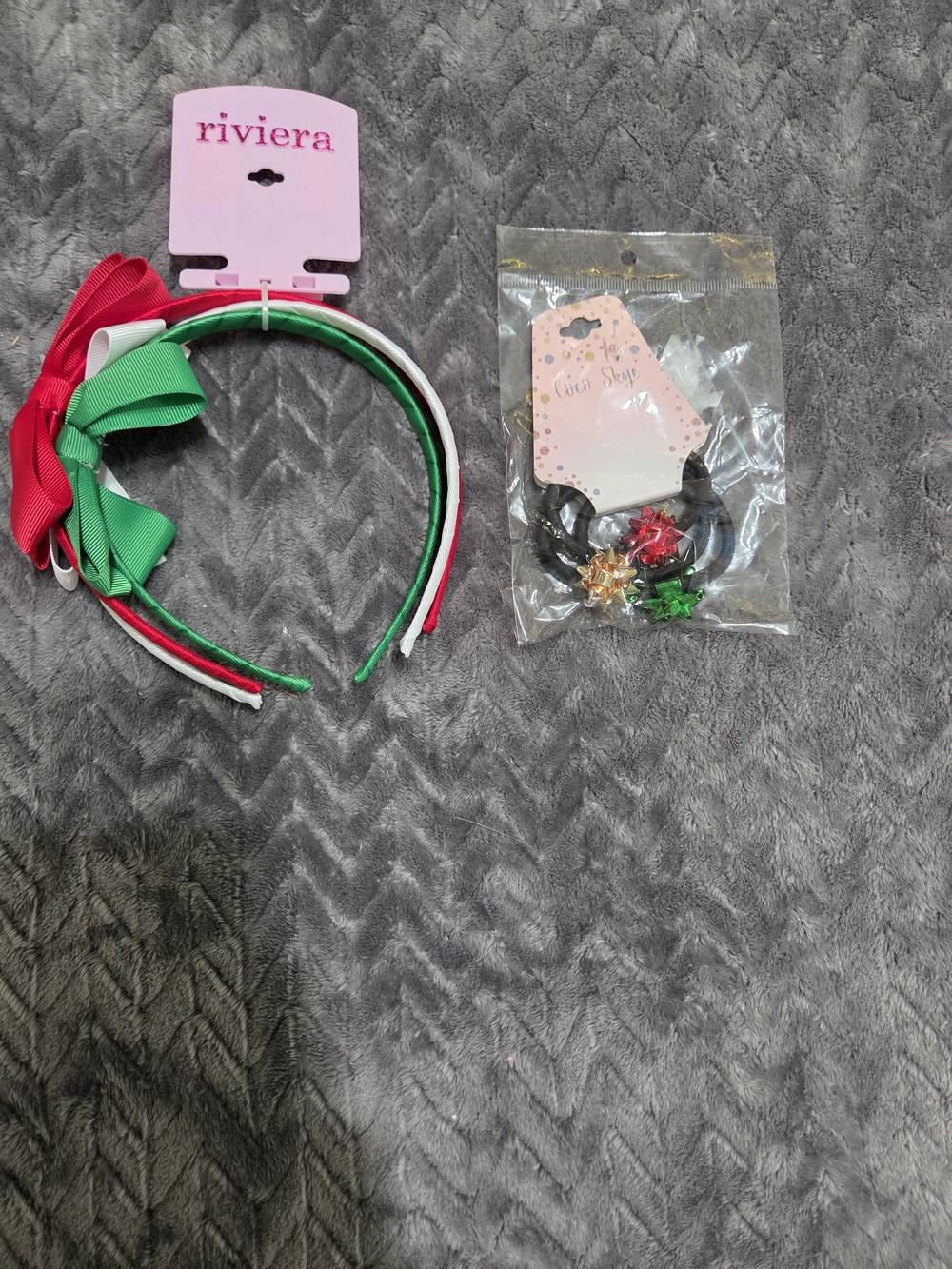 Riviera Green, Pink & White Bow Headband Set With Christmas Bow Hair Ties